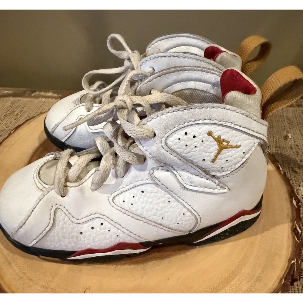 Air Jordan 7 Retro 2006 Cardinal White Red Lace up Kids Shoes‎ 10C DJ2776-106